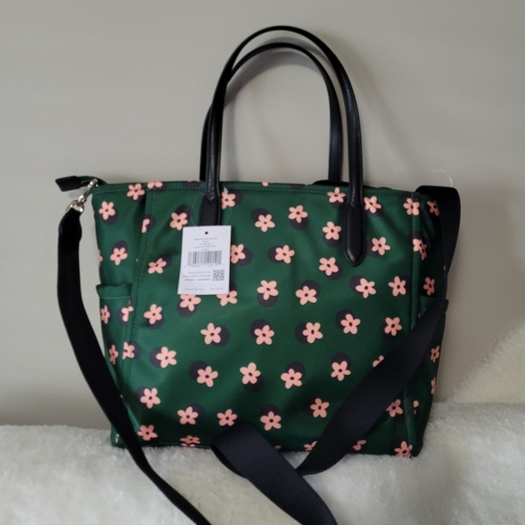 Kate Spade Medium Chelsea K8124 Satchel Bag With Daisy Floral In Green Nylon - Picture 2 of 7